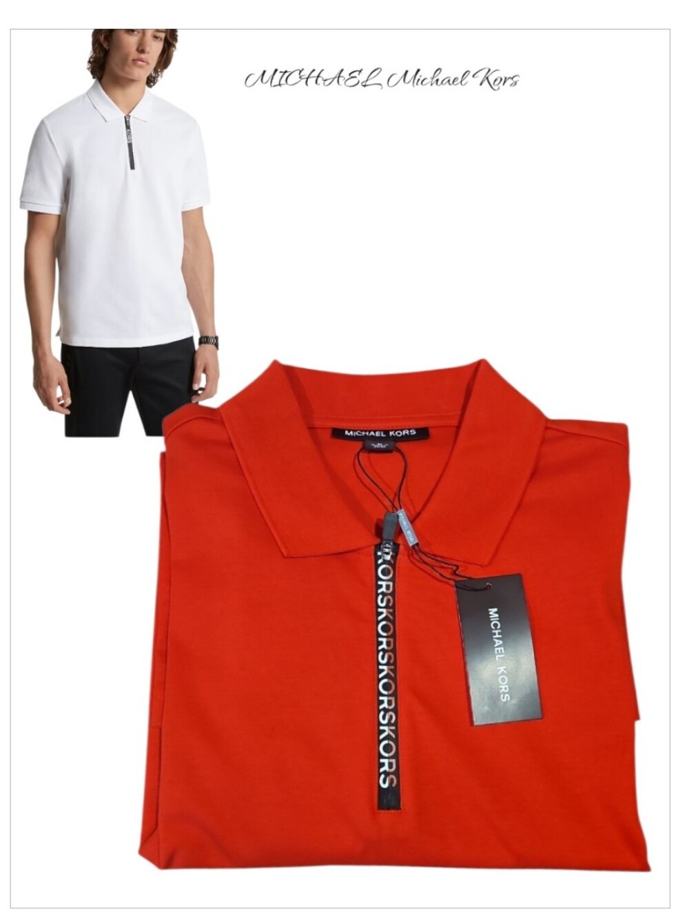 Michael Kors Men’s Red Cotton Half Zip Polo Shirt M NWT